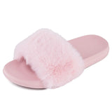 Summer indoor shoes ladies flat solid color open toe flip flops fake fur fox fur slippers MartLion   