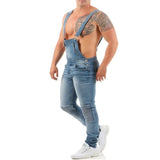 European and American Men's Suspender Jeans, Blue Black Torn Color MartLion   