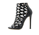 Liyke Roma Style Hollow Out Womens Ankle Boots Sandals Rivet Design Peep Toe Zip Stiletto Heels Dance Shoes Black MartLion   