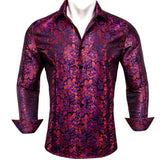 Designer Men's Shirts Silk Long Sleeve Purple Gold Paisley Embroidered Slim Fit Blouses Casual Tops Barry Wang MartLion 0475 S 