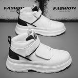 Autumn Men's Casual Sneakers Leather Chunky Platform High-top Shoes Ankle Boots Magic Tape Breathable Sport Mart Lion   