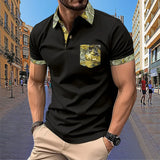 Men's Short sleeved Polo Shirt Summer European and American Street Casual Pocket Lapel Top Men's MartLion Black-G S 