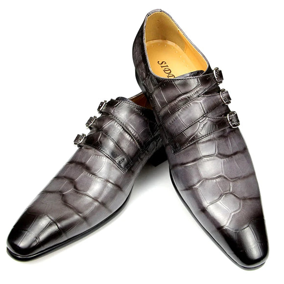 Men Leather Shoes Crocodile Print Wedding Party Office High Grade Leather Shoes Grey Pointed Toe Loafer MartLion