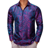 Designer Shirts Men's Silk Long Sleeve Gold Black Flower Slim Fit Blouses Casual Formal Tops Breathable Barry Wang MartLion 0029 S 