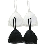 Lace Embroidery Bra Women  Underwear Brassiere Stretch Seamless Push Up Lingerie MartLion White Black 2pcs One Size 