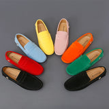 Suede Leather Penny Peas Loafers Men's Women Boys Driving Shoes Moccasins Slip on Flats Designer Loafers Pink MartLion   