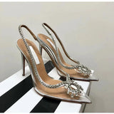 Luxury Rhinestone Hollow out Women Pumps Wedding Shoes Clear PVC High heels Elegant Summer Party Bridal MartLion   