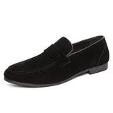 Suede Leather Men's Loafers Slip On Casual Footwear Moccasins Mart Lion Black 38 