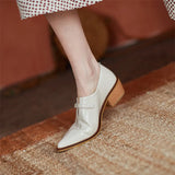 Spring Women Shoes Pumps Pointed Toe Chunky Heel All-match Casual Shoes Retro Med Heel MartLion   