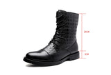 Luxury Black Men's Motorcycle Boots Winter Punk Formal Shoes High top Genuine Leather Ankle Couple Mart Lion   