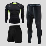 3pcs Gym Thermal Underwear Men's Clothing Sportswear Suits Compression Fitness Breathable quick dry Fleece men top trousers shorts MartLion Thin 3pc 4 S 