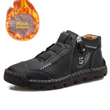 Men's Genuine Leather Shoes Luxury Slip on Handmade Ankle Boots Winter Moccasin MartLion Black Winter 8.5 