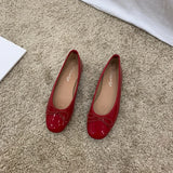 Retro Ultra-soft Women Shoes Spring Bow Red Flat Sole Single Shoe Leisure Leather Ballet MartLion   