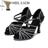 With Drill Latin Dance Shoes Indoor Soft Bottom Elegant Women's Shoes Summer Pole Heels Sandals MartLion Black 5.5cm 35 