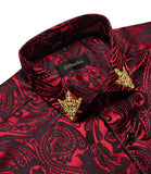 Red Floral Paisely Luxury Shirts Men's Club Wear Silk Shirt Long Sleeve Singal Breasted Spring Fall Tops MartLion   