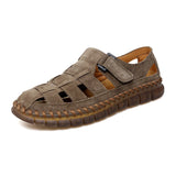 Summer Sandals Slip on Men's Genuine Leather Shoes Casual Footwear All-match Stylish MartLion Dark Khaki 46 