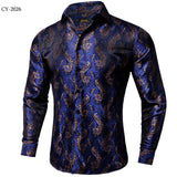 Men's Dress Shirts Black Gold Long Sleeve Formal Button-Down Collar Social Slim Fit Shirt Spring Casual Blouse MartLion   