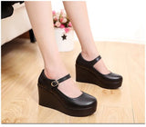 Genuine Leather Shoes Platform Wedges Mary Janes Women Spring High Heels Pumps for Office Model MartLion   