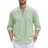 Men's Renaissance Shirt Pirate Medieval Viking top Cotton Linen Shirts Long Sleeved Halloween MartLion light green US M 