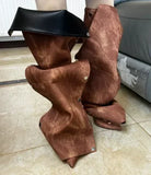 Runway Boots for Women Slim High Heels Pleated Metal Buckle Long Four Season MartLion light brown 37 
