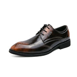Brown Brogue Men's Formal Shoes Pointed Leather Wedding Party Lace-up zapatos hombre MartLion brown 5558 38 
