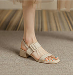 Summer Women Shoes Open Toe Sandals Square Heel Genuine Chunky Heel Med Heel Sandals Heels Cow Leather MartLion   