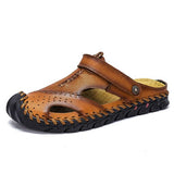 Men's Leather Sandals Summer Classic Shoes Slippers Soft Roman Outdoor Walking Footwear Mart Lion   