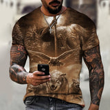 Beast Fierce Lion Wolf 3D T Shirt  Summer Men's Oversized Short Sleeve Black and White MartLion C01-Wolf-31801 2XL 
