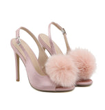 Liyke Pink Fluffy Feather Sandals Women Summer Peep Toe Back Buckle Strap High Heels Slip-On Sling back Shoes Mart Lion   