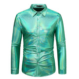 Men's Shiny Gold Metallic Shirt Long Sleeve Button Up Dress Shirts 70s Disco Party Stage Singer Camisas Masculina MartLion green S 