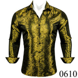 Luxury Silk Shirts Men's Green Paisley Long Sleeved Embroidered Tops Formal Casual Regular Slim Fit Blouses Anti Wrinkle MartLion 0610 S China