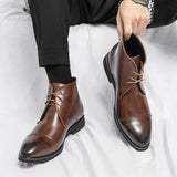 Leather Men Boots Solid  Pointed Toes Dress Leather Boots MartLion   