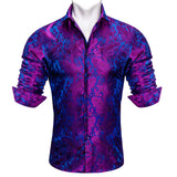 Designer Men's Shirt Blue Purple Pink Yellow Green Black Silk Embroidered Long Sleeve Casual Slim Tops Breathtable Streetwear MartLion 0440 L 