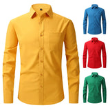 Men's White Blue Yellow Red  Shirts  Fit Long Sleeve Shirt Men Formal Wedding Elastic Shirt Male MartLion   