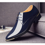 Men's Premium Patent Leather Shoes White Wedding Black Leather Low Top Soft Dress Solid Color Mart Lion blue 38 