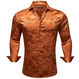 Luxury Shirts Men's Silk Satin Silk Gray Leaves Long Sleeve Blouses Casual Lapel Tops Breathable Streetwear Barry Wang MartLion 0736 S 