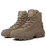 Fujeak Men's Military Tactical Boots Autumn Winter Waterproof Leather Desert Safty Work Shoes Combat Ankle Mart Lion brown 39 