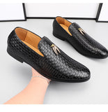 Men's Woven Leather Casual Shoes Trendy Party Wedding Loafers Moccasins Light Driving Flats Mart Lion   