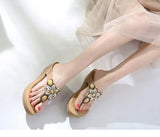 Women Slippers Thong Flip Flop Summer Beach Wedge Shoes Bohemia Ethnic Rhinestone Crystal Mules Slide Sandals MartLion apricot 39 