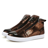 Hot Zipper High Top Sneakers Men's Crocodile Leather Shoes Luxury Golden Casual Hip Hop Rock MartLion Gold Y198 44 CHINA