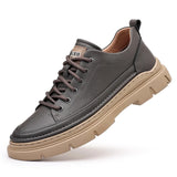 Spring Classic Men's Breathable Grey Sneakers Genuine Leather Casual Shoes Lace-Up Men's Walking Antiskid Footwear MartLion GRAY 38 