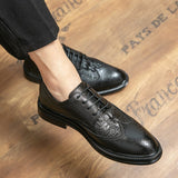 Brogue Men's Dress Shoes Soft Split Leather Footwear Crocodile Oxfords Elegant Sapato Social Masculino Mart Lion   