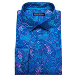 Luxury Silk Men's Shirts Long Sleeve Silk Blue Gold Red Paisley Spring Autumn Slim Fit Blouses Casual Lapel Tops Barry Wang MartLion   