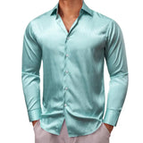 Barry Wang Shirts Men's Long Sleeve Silk Solid Satin Red Green Blue Pink Purple Gold Casual Blouses Luxury Clothing MartLion 0551 S 