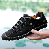 Men's Leather Sandals Outdoor Casual Shoes Summer Beach Casual Walking Sneakers MartLion BLACK 38 