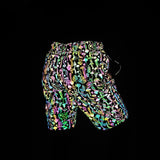 Men's Mushroom Rainbow Color Reflective Shorts Elastic Waist Hip Hop Short Pants Nightclub Reflect Colorful Shorts Mart Lion   