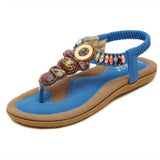 Retro Beaded Ethnic Wind Women's Sandals Comfy Flat Flip-flops Beach Casual Luxury Shoes MartLion Blue 36 