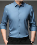 Mulberry Silk Shirt Men's Long Sleeved Spring and  Casual Solid Color Thin Formal No Iron Shirts MartLion   