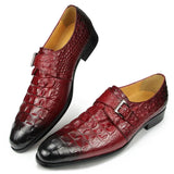 Men‘s Formal Leather Shoes Genuine Crocodile Pattern Classic Style Loafers Wedding Busine Buckle Strap Pointed Toe MartLion Red 39 