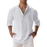 Cotton Linen Shirts for Men Casual Shirts Lightweight Long Sleeve Henley Beach Shirts T Shirts for Men MartLion White S 